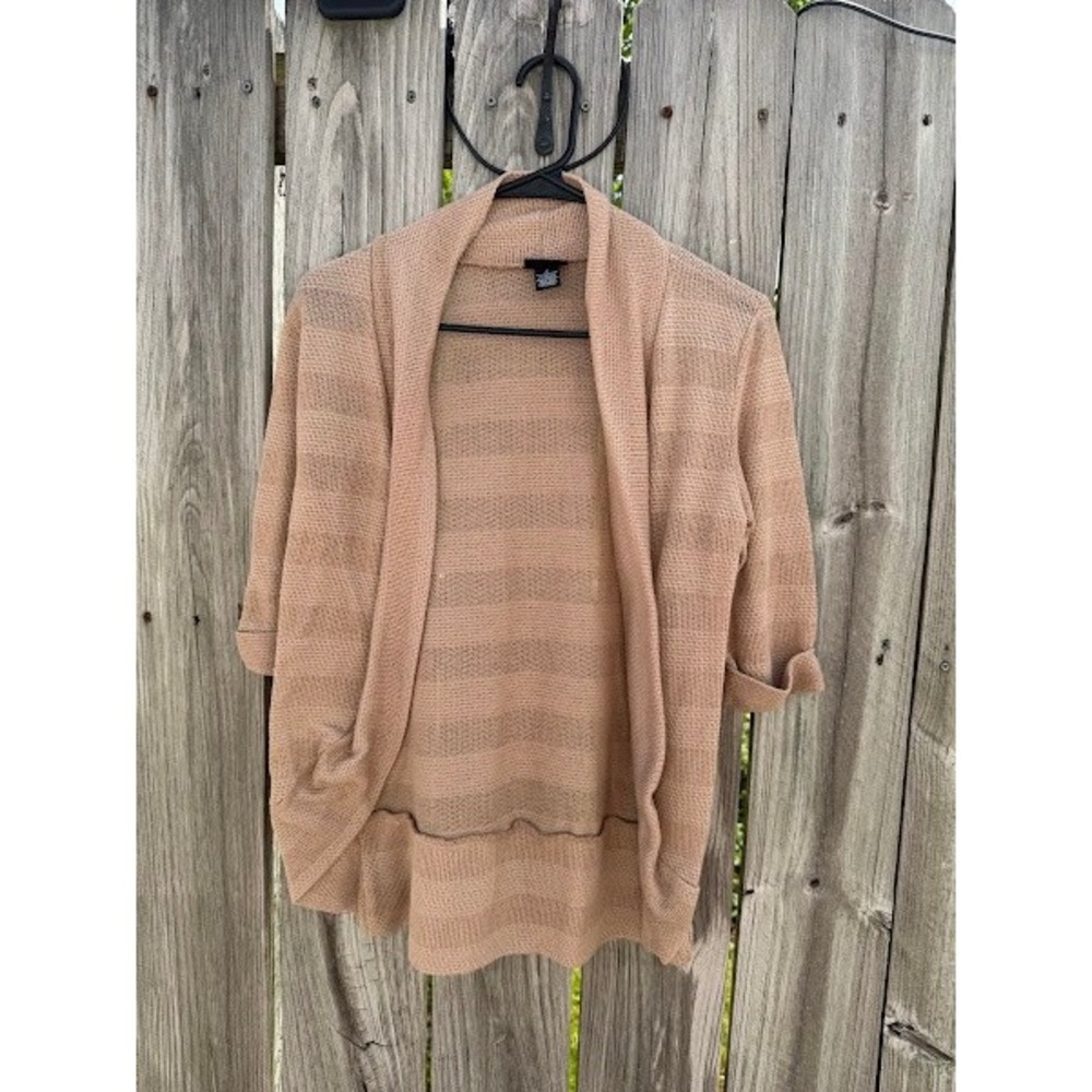 Rue21 Womens Tan Open Front Pointelle Knit‎ Cardigan Cuffed Sleeve Size M
